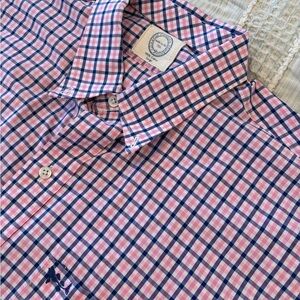 Coastal Cotton Pink Blue White Plaid Button Down Men’s‎ Large